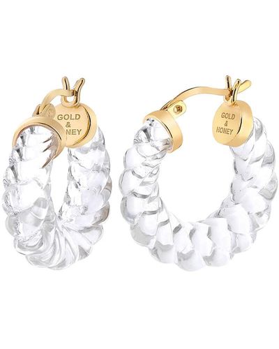 Gold & Honey Clear Chunky Rope Lucite Hoop Earrings - Metallic