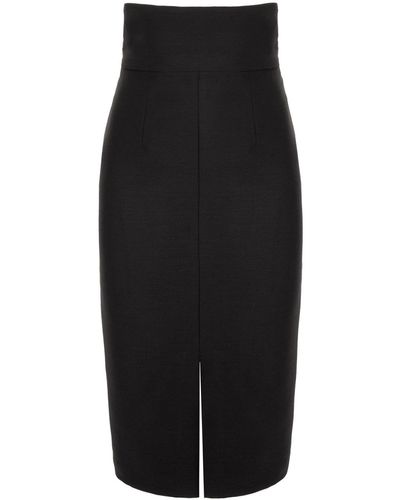 AVENUE No.29 Wool Midi Skirt With Front Slit - Black