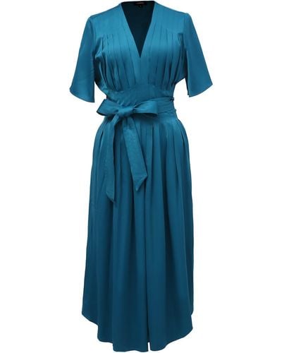 Smart and Joy Multi Pleats Satin Gown - Blue