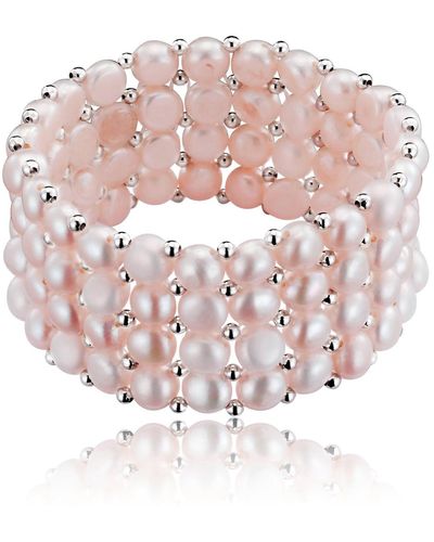 Genevive Jewelry Rachel Glauber White Gold Plated White Cultured Five Row Bracelet - Pink