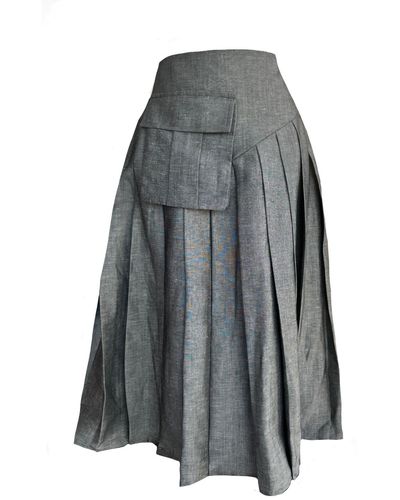 Mirimalist Twirl Pleated Midi Skirt - Grey