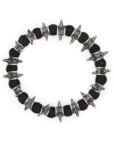 Snake Bones Lava Beads Oxidized Sterling Silver Spiky Bracelet - Black