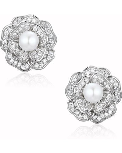 Santinni Tsarina Flower & Freshwater Pearl Earrings - Metallic