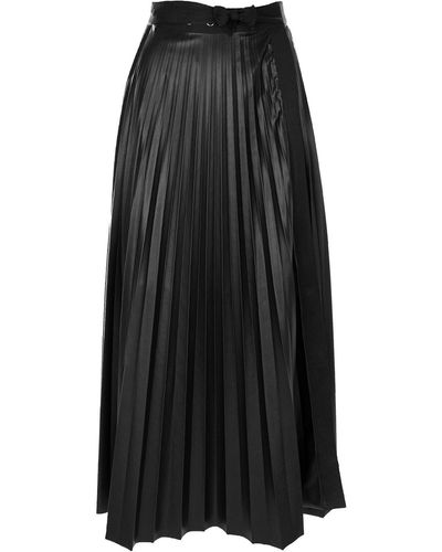 Silvia Serban Pleated Leather Skirt With Eyelets - Black