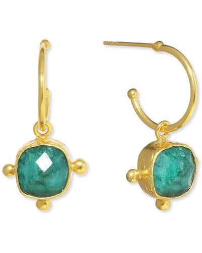 Ottoman Hands Rhea Emerald Drop Hoop Earrings - Green
