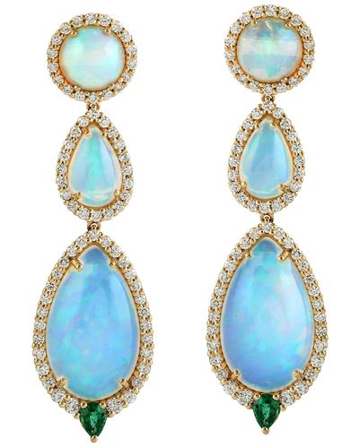 Artisan Gorgeous Pear Shape Ethiopian & Emerald Pave Diamond In 18k Gold Dangle Earrings - Blue