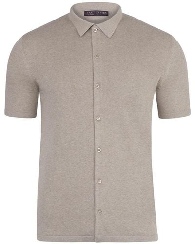 Paul James Knitwear Neutrals S Cotton Short Sleeve Marshall Shirt - Gray
