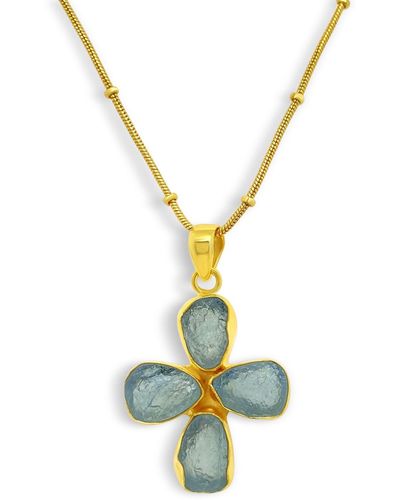 GEM BAZAAR Aqua Cross Pendant And Chain - Yellow