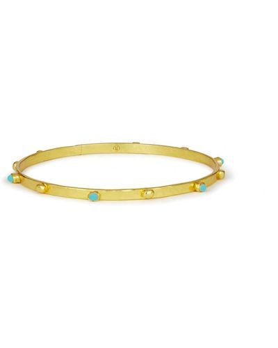 Ottoman Hands Tanrica Gold Bangle Bracelet With Turquoise Beads - Yellow