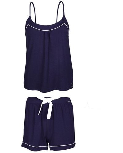 Pretty You London Bamboo Cami & Short Pajama Set In Midnight - Blue