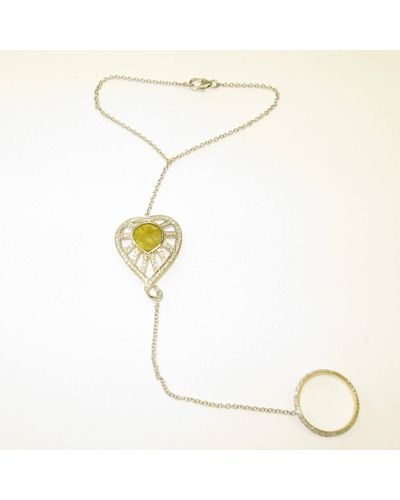 Artisan 18k Yellow Gold In Multicolour Natural Diamond Heart Charm Slave Bracelet - White