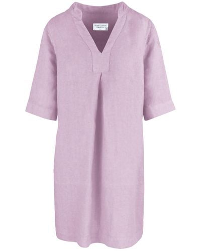 Haris Cotton "v" Neck Line Linen Dress - Purple