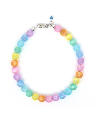 Shar Oke Rainbow Selenite & Sterling Heart Charm Beaded Bracelet - Blue