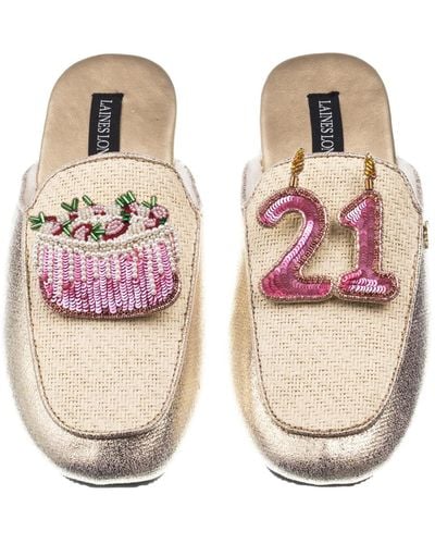 Laines London / Neutrals Classic Mules With 21st Birthday & Cake Brooches - Pink