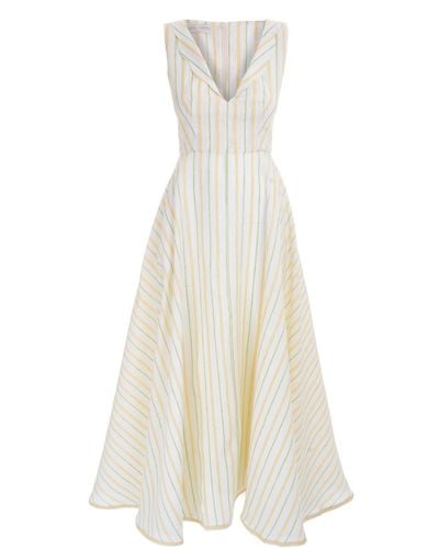Sofia Tsereteli Long V-neck Linen Dress - White
