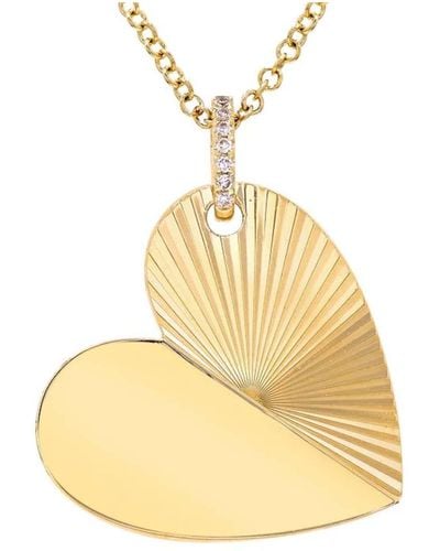 770 Fine Jewelry Half Fluted Half Solid Heart Diamond Necklace - Metallic