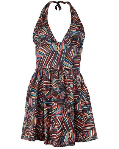 blonde gone rogue Beachy Halter Neck Mini Dress, Upcycled Viscose, In Colourful Print - Multicolour