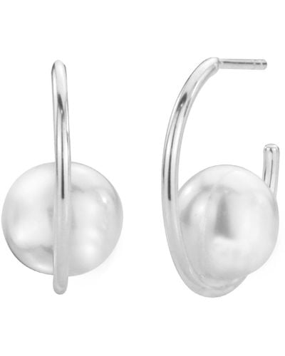 Emma Holland Jewellery Platinum Hoop With Floating Pearl Earrings - White
