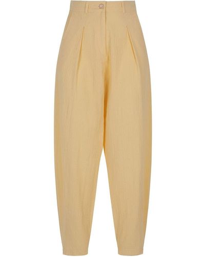 Nocturne Yellow Slouchy Trousers With Darts - Natural