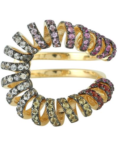 Artisan 18k Yellow In Real Spiral Multi Sapphire Gemstone Between The Finger Ring - Metallic