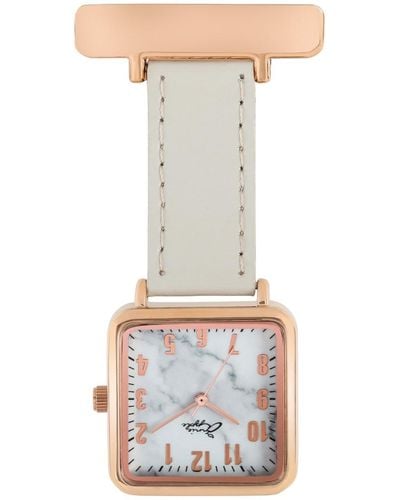 Bermuda Watch Company Annie Apple Square Rose Gold & Marble Leather Nurse Fob Watch - Grey