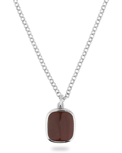 Phira London Jamestown Carnelian Square Stone Necklace & Pendant - Metallic