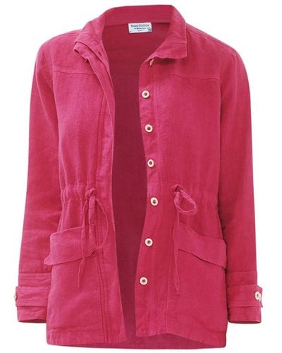 Haris Cotton Solid Linen Belted Jacket - Pink