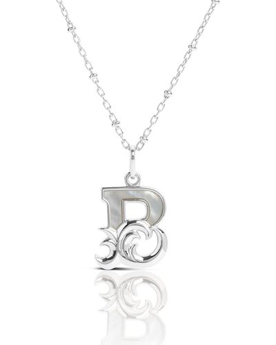 Kasun Solid B Initial Necklace With Mother Of Pearl - Metallic