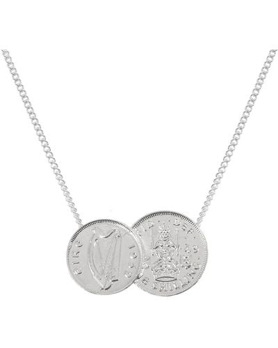 Katie Mullally Irish & Scottish Double Coin Pendant & Chain In - White