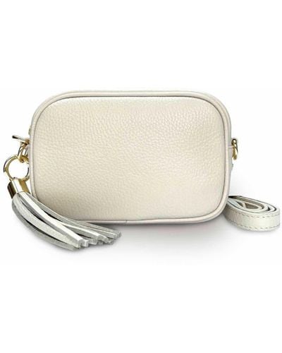 Apatchy London Neutrals The Mini Tassel Stone Leather Phone Bag - Natural