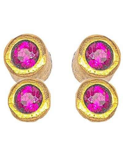 Lily Flo Jewellery Disco Dot Double Ruby Stud Earrings - Pink