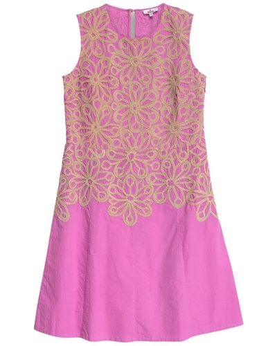 Niza Embroidered Armhole Sleeve Short Dress - Pink