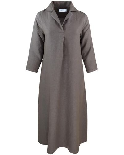 Haris Cotton Maxi Linen Dress With Front Pleat And Lapels - Gray
