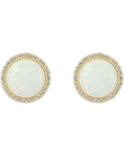 LÁTELITA London White / Neutrals / Gold Large Sparkling Halo Opal Stud Earrings Gold - Metallic