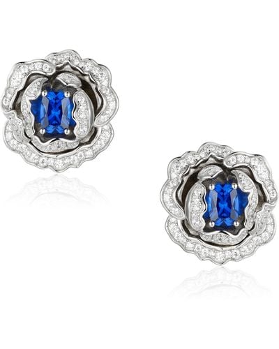 Santinni Marchioness Flower-motif Silver Earrings With Blue Crystal