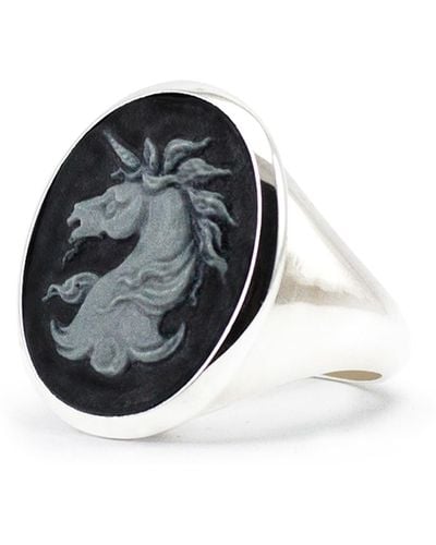 Vintouch Italy Unicorn Cameo Signet Ring - Metallic