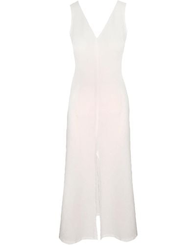 Haris Cotton "v" Neck Maxi Linen Dress - White