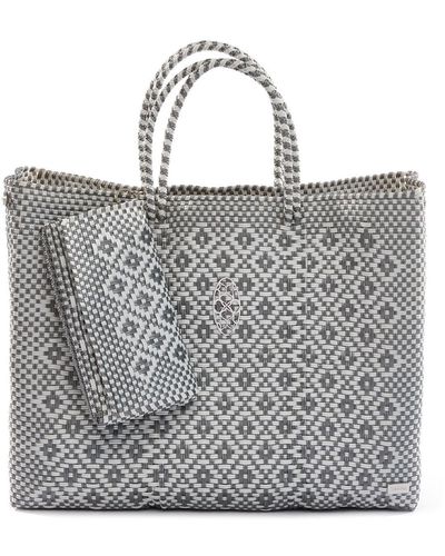 Lolas Bag White Aztec Travel Tote Bag W Clutch - Metallic