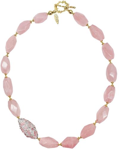 Farra Rose Quartz Elegance Necklace - Pink