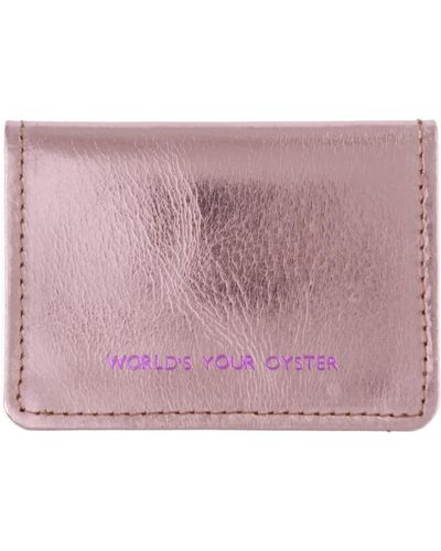 VIDA VIDA Worlds Your Oyster Metallic Pink Leather Travel Card Holder - Purple