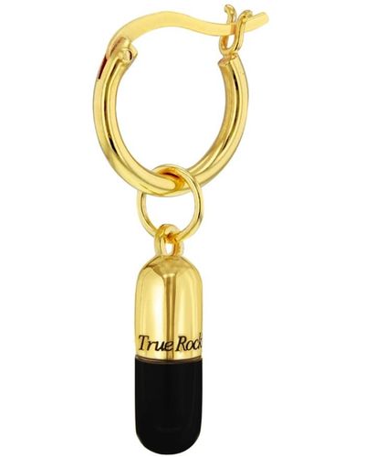 True Rocks Black Enamel & 18kt Gold Plated Mini Pill Charm On Gold Hoop - Metallic