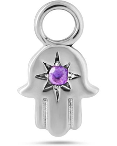 Zohreh V. Jewellery Hand Of Fatima Amethyst Earring Charm Sterling Silver - White