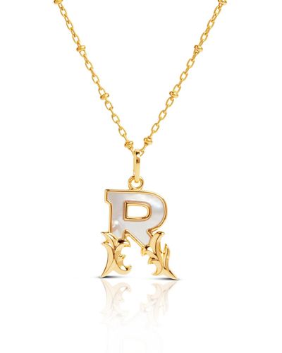 Kasun Plated R Initial Necklace With Mother Of Pearl - Metallic
