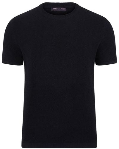 Paul James Knitwear S Heavyweight Rossi Cotton Knitted Textured T-shirt - Black