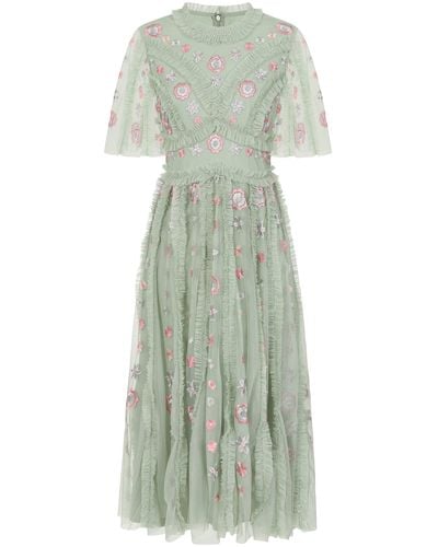 Frock and Frill Anthea Floral Embroidered Midi Dress - Green