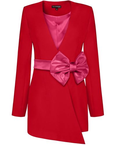 Tia Dorraine Red Pearl Blazer With Pink Bow Belt