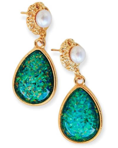 EUNOIA Jewels Eloquence Statement Freshwater Pearl & Teardrop Opal Earrings - Blue