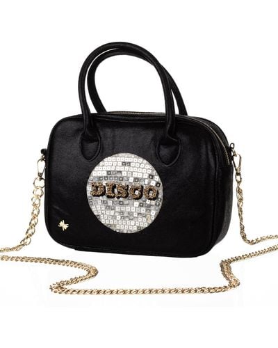 Laines London Couture Metallic Bag With Embellished Disco Ball - Black