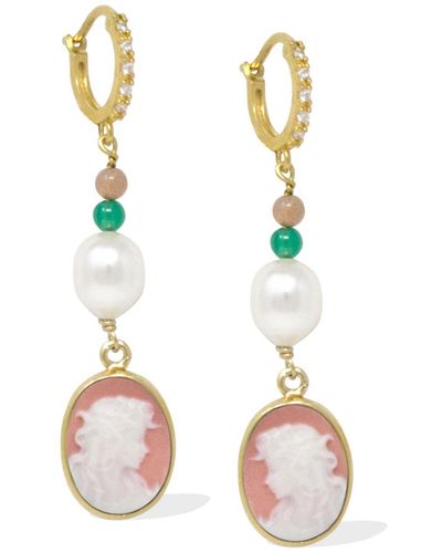 Vintouch Italy Little Lovelies Gold-plated Pink Cameo Hoop Earrings - Multicolor