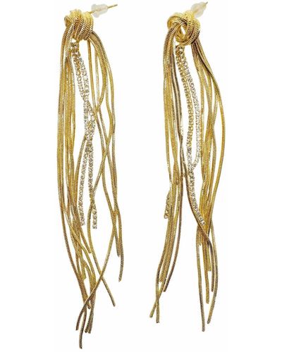 Farra With Zircon Long Tassel Earrings - Metallic